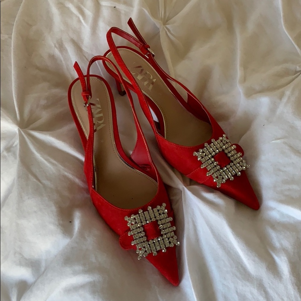 Zara bejeweled kitten heels